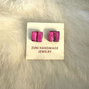 Zuni Handmade Pink Turquoise Inlay Stud Earrings